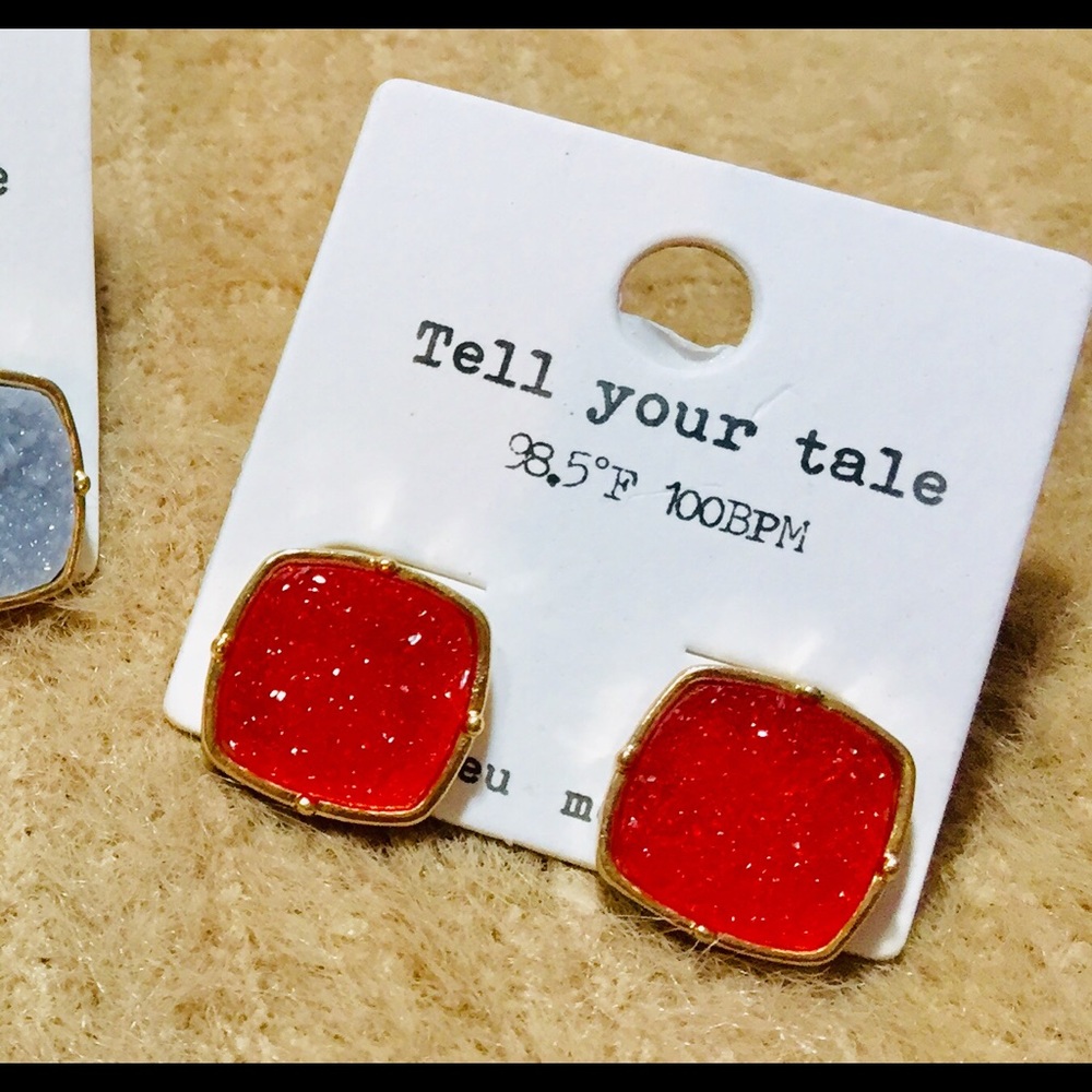 Beautiful Red ❗️ Druzy Stud Earrings